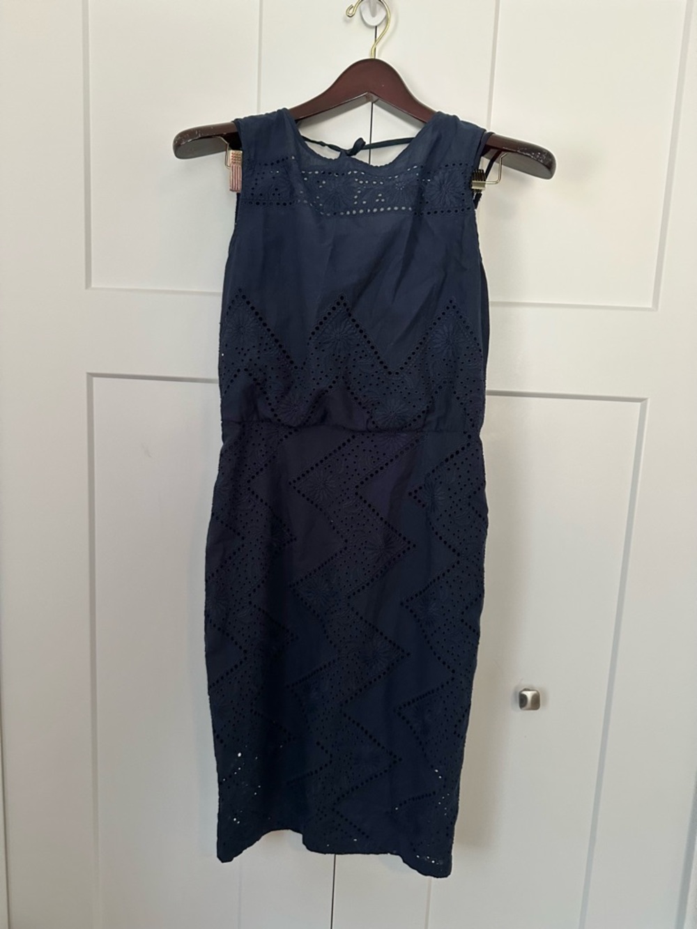 Sleeveless Navy Eyelet Midi Dress by